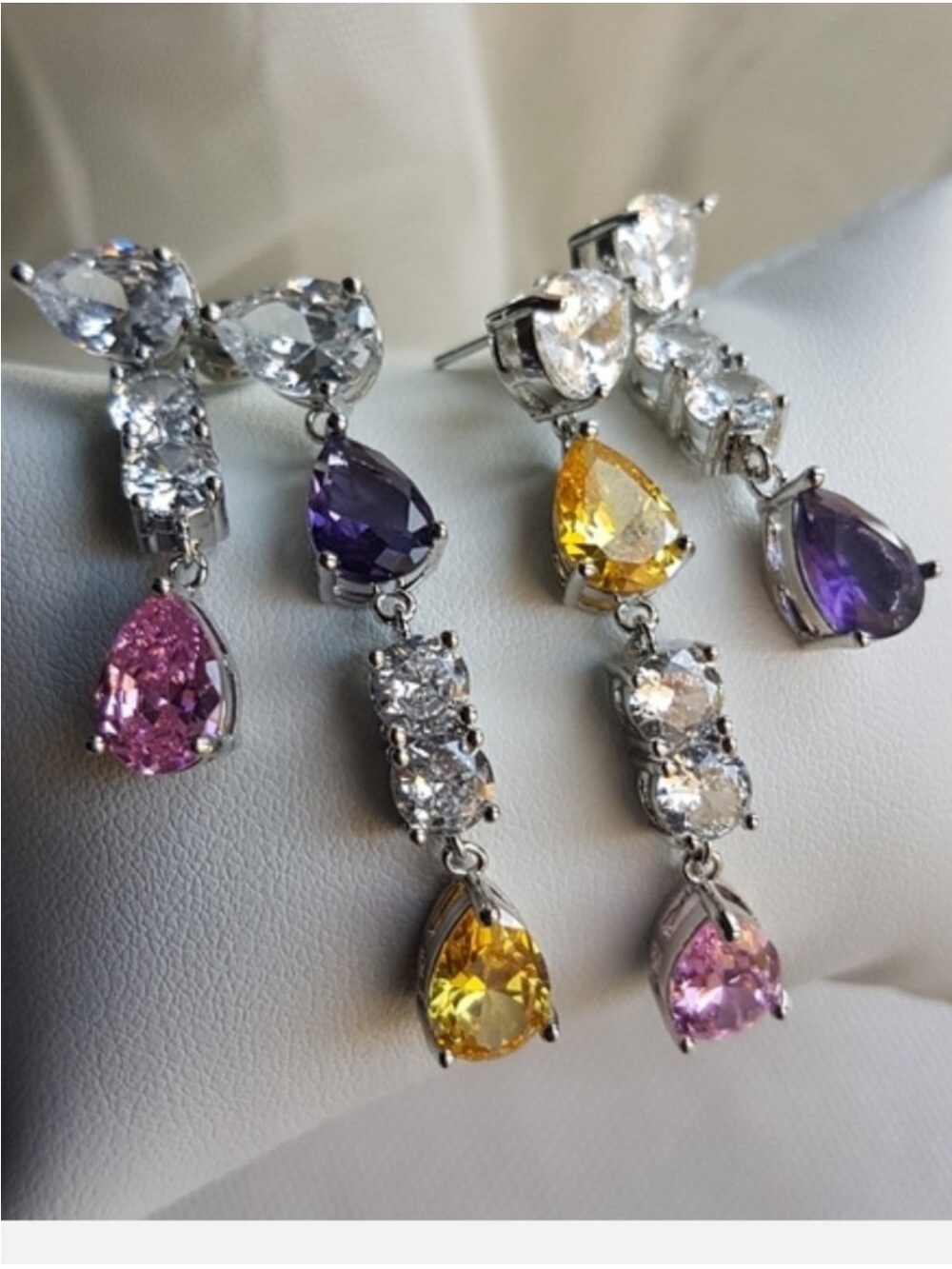 Swarovski Elements Teardrop Pink Purple & Yellow Gem Layered Necklace NEW - Picture 14 of 17